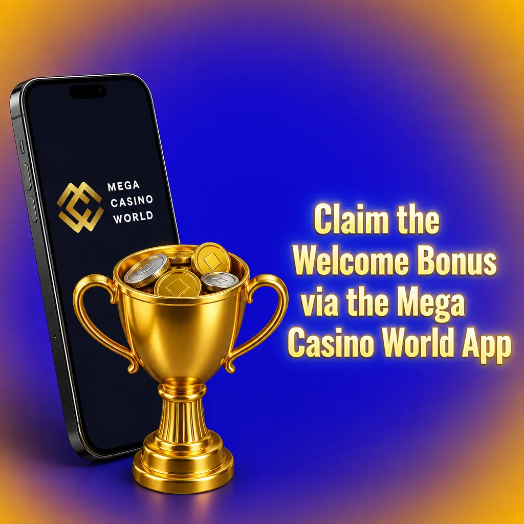 Mega Casino World app welcome bonus screen