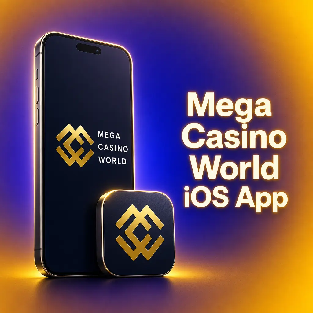 Mega Casino World iOS app screen on an iPhone