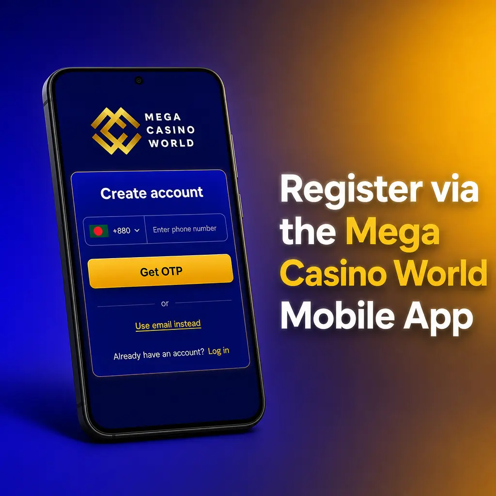 Mega Casino World mobile app registration screen